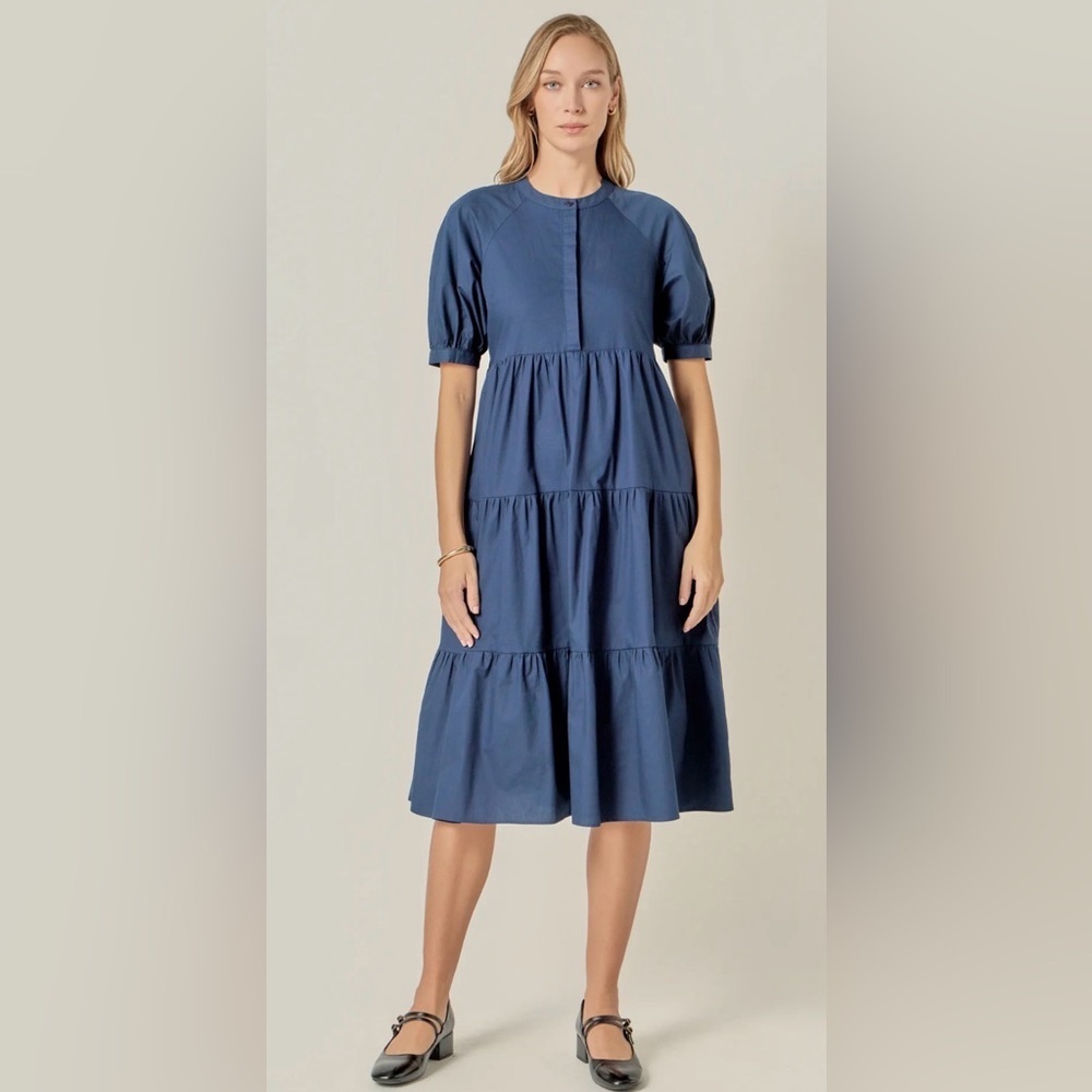 NWT ENGLISH FACTORY SHORT PUFF SLEEVE‎ MIDI DRESS, SIZE 1X